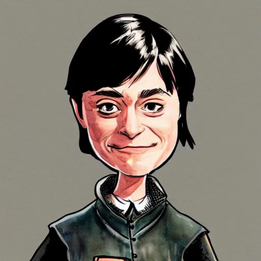 Image similar to caricature of arya stark by Mort Drucker, mad magazine, colored with watercolor, artstation