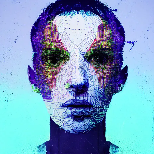 Prompt: expressive portrait of the digitally glitched soul, by Beksinsnki, maze, sharp focus