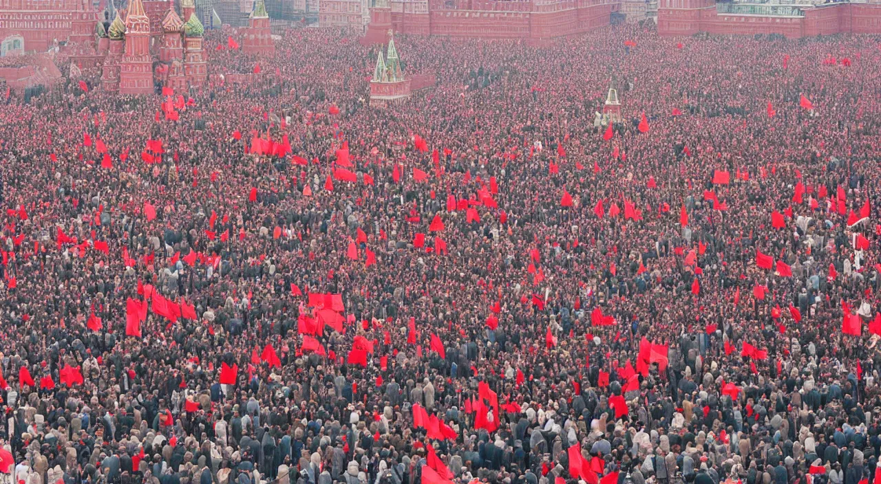 Image similar to red square victory day in moscow during the soviet union, art, high detail, high definition, photorealistic, old vhs,