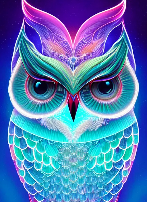 Image similar to symmetry!! product render poster vivid colors divine proportion owl, ice and snow, glowing fog intricate, elegant, highly detailed, digital painting, artstation, concept art, smooth, sharp focus, illustration,