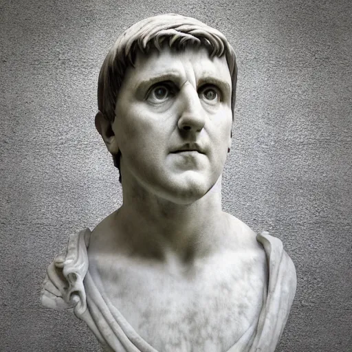 Image similar to peter beardsley as marble statue of ancient roman emperor, created by michelangelo, museum photoshot, 3 d photorealistic render, high resolution, 8 k