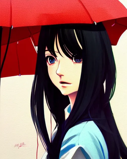 Image similar to cute girl in the rain. full shot | very very anime!!!, fine - face, audrey plaza, realistic shaded perfect face, fine details. anime. realistic shaded lighting poster by ilya kuvshinov katsuhiro otomo ghost, magali villeneuve, artgerm, jeremy lipkin and michael garmash and rob rey