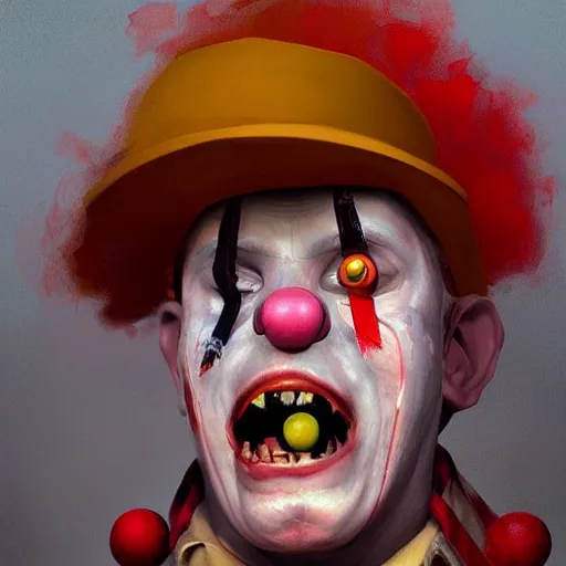 Prompt: Very detailed crazy clown , artwork portrait by Sergey Kolesov, arstation,