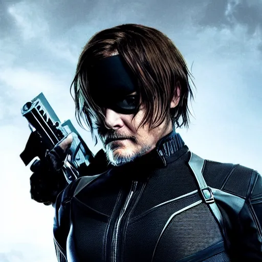 Image similar to Norman Reedus as Black Widow from The Avengers, cinematic photo