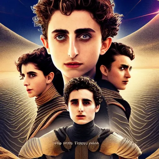 Image similar to Dune Characters Poster in Arabic, Timothée Chalamet is Paul, تيموثي شالاميت هو بول, cinematic HDRI 8K