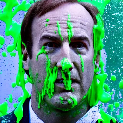 Prompt: Saul Goodman!, covered in slime!!, ((at the Kid Choice Awards)) , face close-up, award winning photography