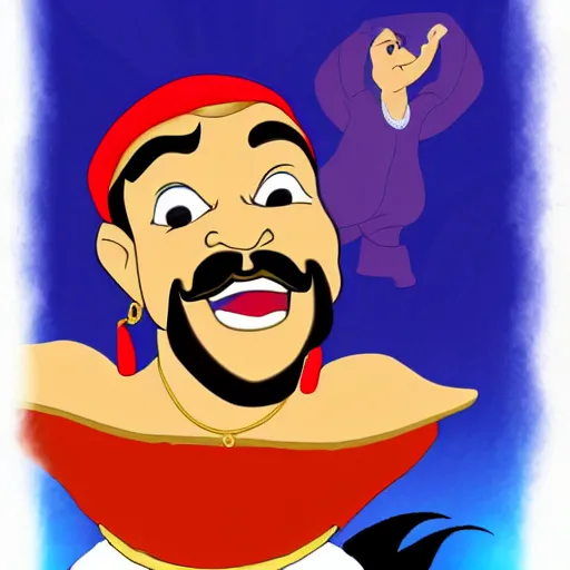 Image similar to aladdin genie with kanye west face