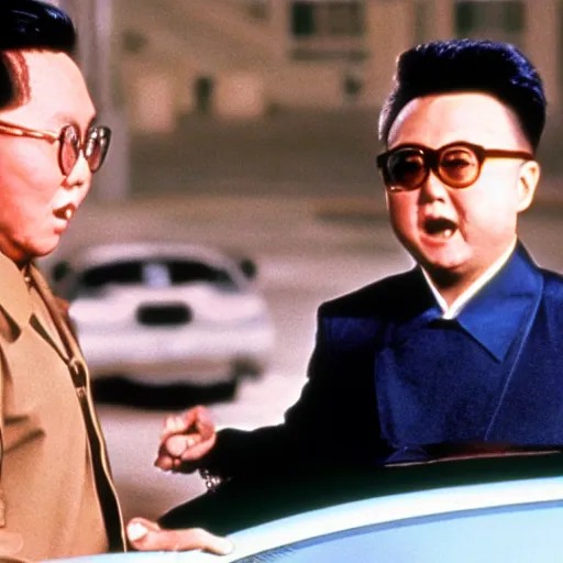 Prompt: A movie still of Kim Jong Il in Back to the Future