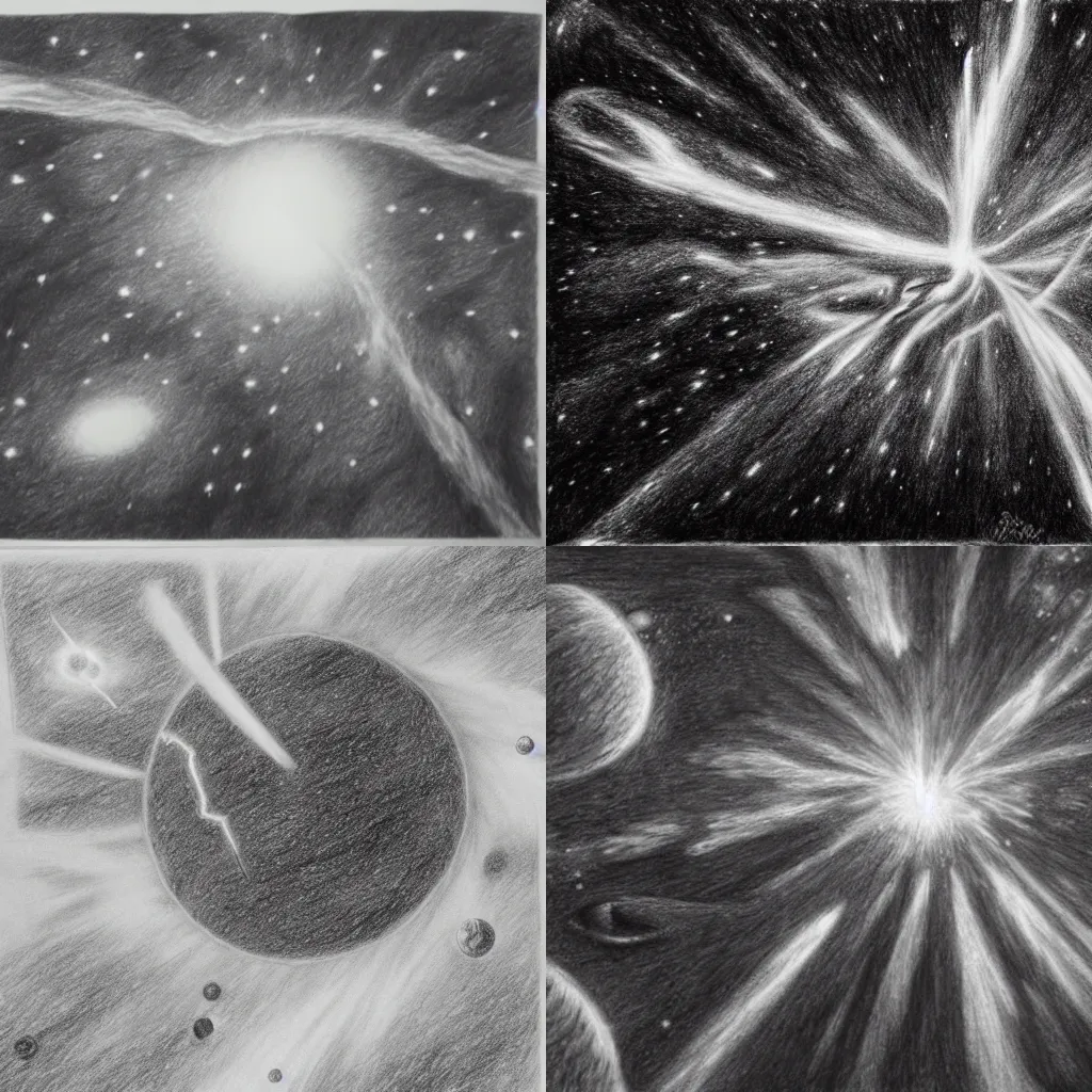 Prompt: Epic space battle near a Supernova, pencil drawing