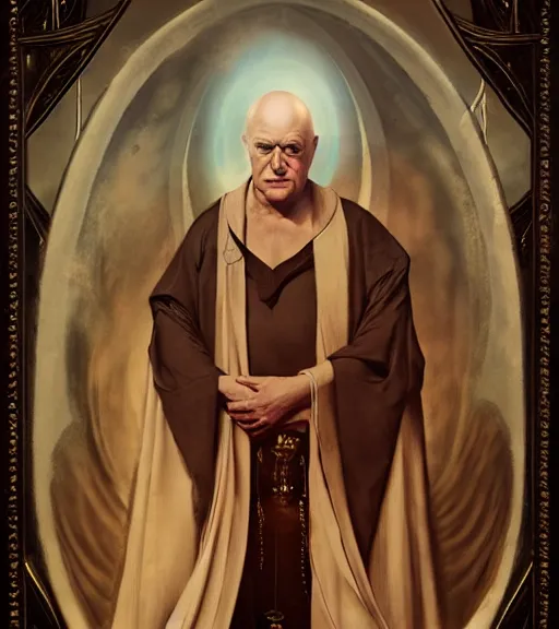 Prompt: A Magical Portrait of Aleister Crowley and the Great Mage of Thelema, art by Tom Bagshaw and Manuel Sanjulian and Franz Xaver Kosler