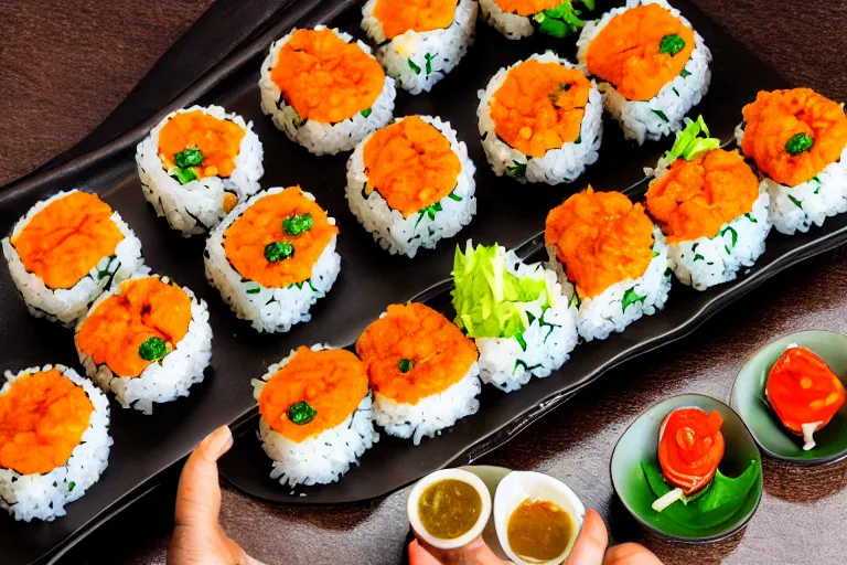 Image similar to vadapav sushi, commercial food photography