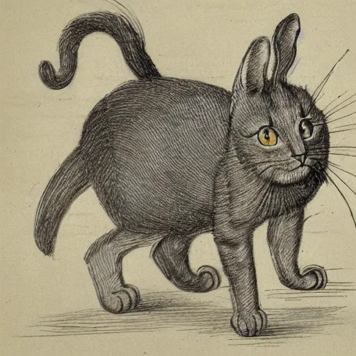 Image similar to da vinci ’ s sketchbook, showing the design of cats,