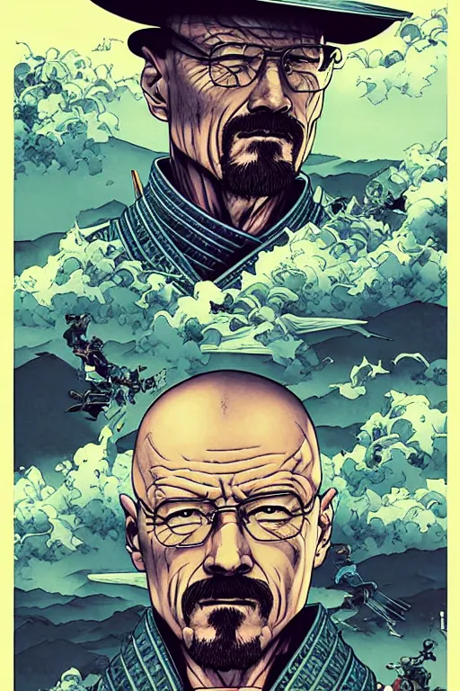 Prompt: poster of walter white as a samurai, by yoichi hatakenaka, masamune shirow, josan gonzales and dan mumford, ayami kojima, takato yamamoto, barclay shaw, karol bak, yukito kishiro