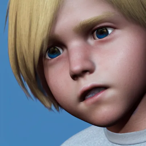 Image similar to a detailed portrait of boy with blonde hair and blue eyes, unreal engine 5 rendered, incredibly highly detailed and realistic, 8 k, sharp focus, studio quality