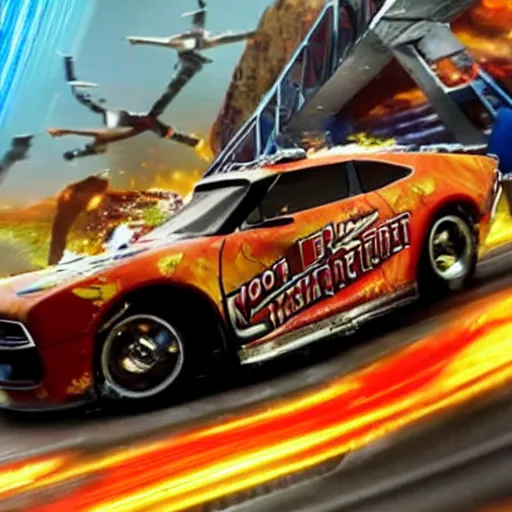 Prompt: a still of dwayne johnson in the movie hotwheels acceleracers