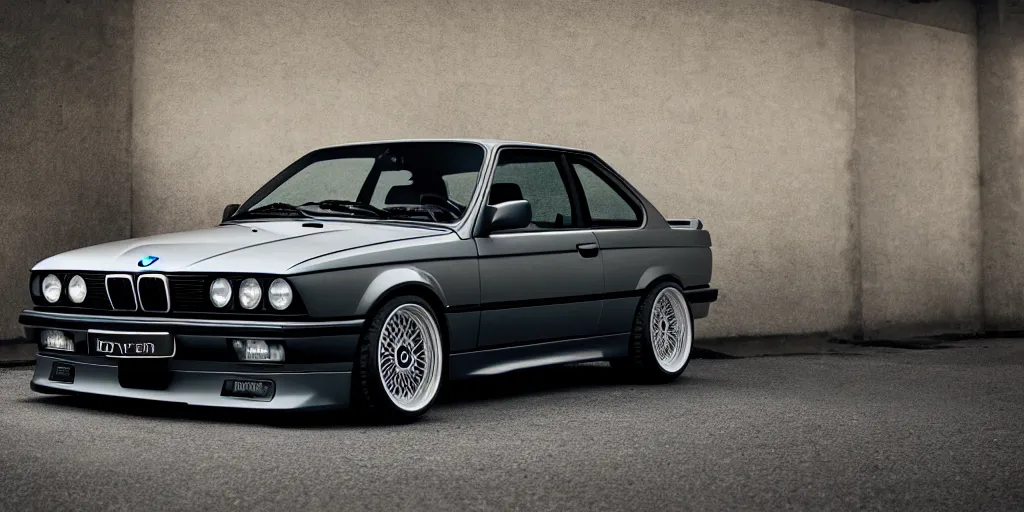 Image similar to BMW e30 coupe, hyper realism, depth of view 8k.