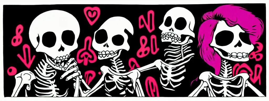 Image similar to ska skeleton and girlfriend, graffiti art, 8 0 s checkerboard 6 6 6, digital art, chalk, ultra detailed by tara mcpherson and gary houston, 3 5 mm