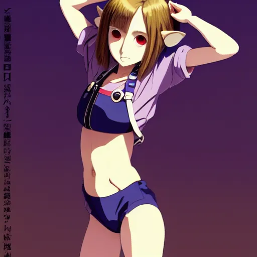 Image similar to beautiful boyish natalie portman gravure model in majora's mask, wearing big mayan bomber jacket with overalls and leotard, big bomber jacket with subtle mayan patterns, aztec bathing suit, gapmoe yandere grimdark, trending on pixiv fanbox, painted by greg rutkowski makoto shinkai takashi takeuchi studio ghibli, akihiko yoshida