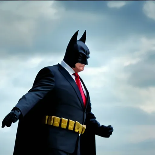 Image similar to film still of donald trump as batman in the new batman movie, 4 k