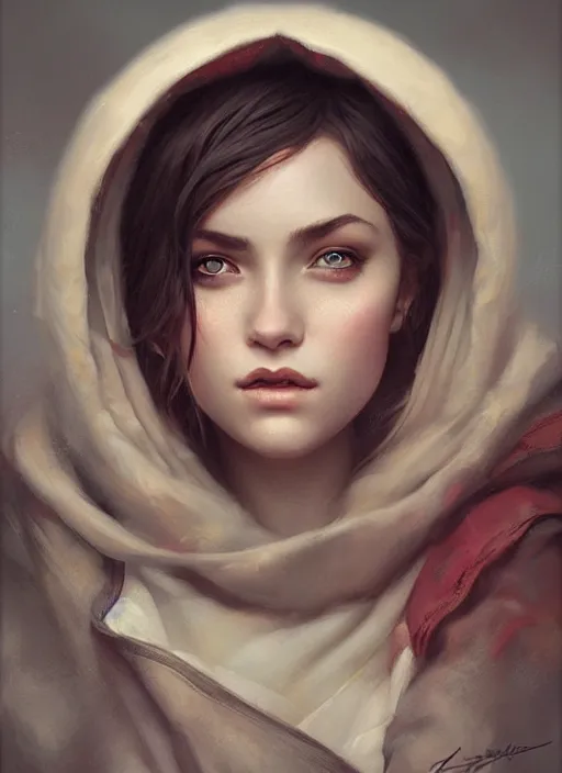 Prompt: a portrait of a girl in a kokoshnik. in a scenic environment by artgerm, tom bagshaw and hildebrandt, trending on artstation, concept art, sharp focus, illustration