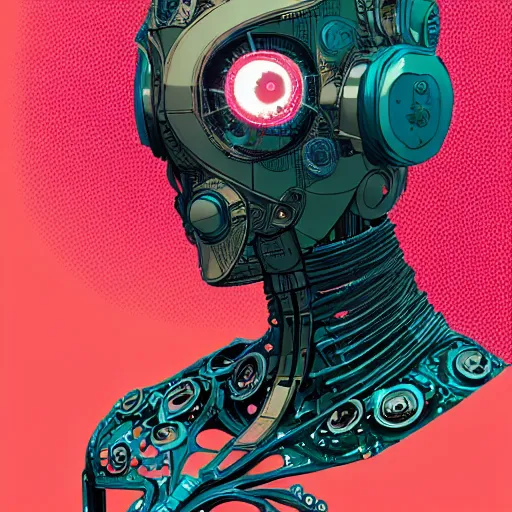 Image similar to a cybernetic mannequin by victo ngai and jakub rebelka, trending on artstation