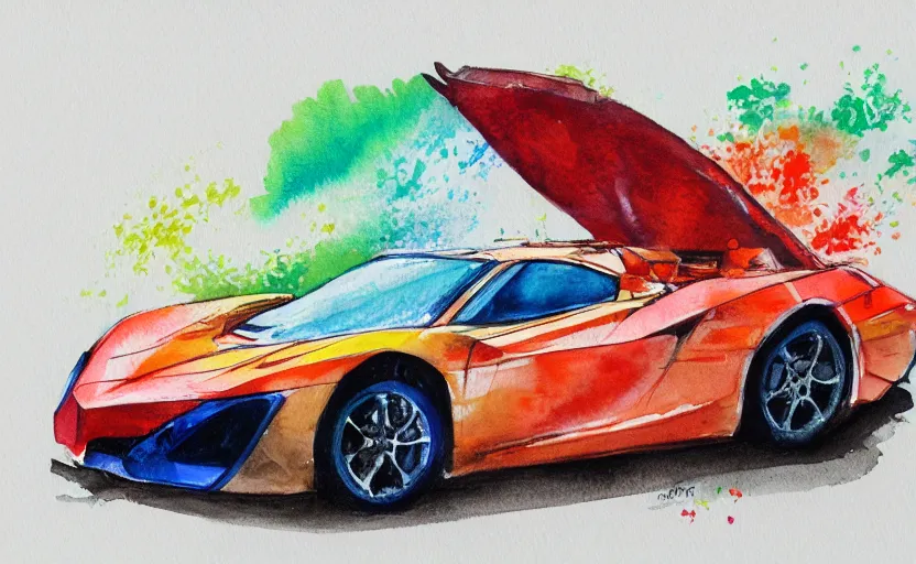 Image similar to colorful watercolor sketch, sport car