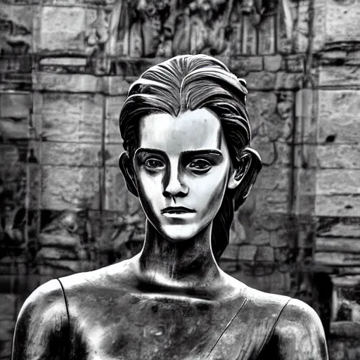 Image similar to emma watson, statue, chrome, reflect photograph