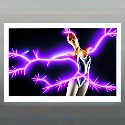 Image similar to photography of a hyper realistic and highly detailed complex fantasy lightnings ballerina electrical energy printed in it. intricate, professional digital art, unreal engine 5 8 k rendering, stunning, artstation