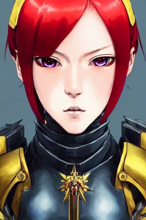 Image similar to portrait of Anime sister of battle, Warhammer 40000, cute-fine-face, red-short-hair pretty face, realistic shaded Perfect face, fine details. Anime. realistic shaded lighting by Ilya Kuvshinov katsuhiro otomo ghost-in-the-shell, magali villeneuve, artgerm, rutkowski, WLOP Jeremy Lipkin and Giuseppe Dangelico Pino and Michael Garmash and Rob Rey