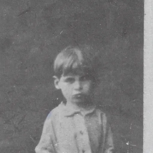 Image similar to old photo, child in the distance with hollow eyes