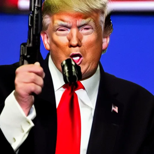 Image similar to donald trump holding a gun