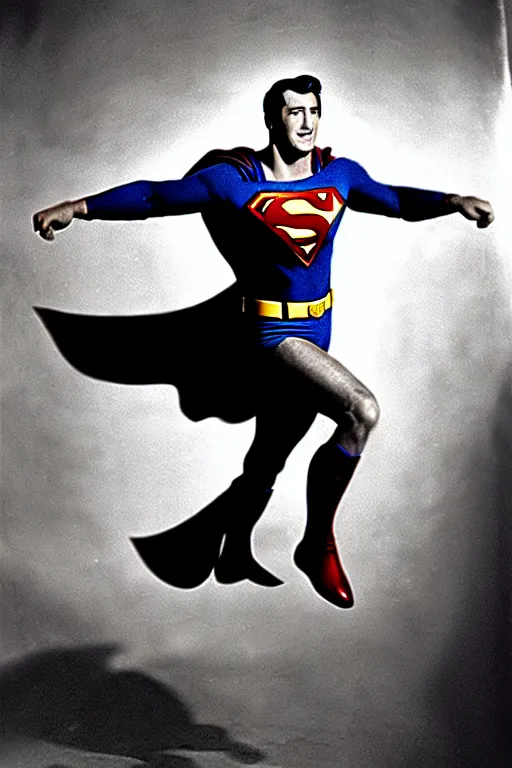 Image similar to rock hudson playing superman in, superhero, dynamic, 3 5 mm lens, heroic, studio lighting