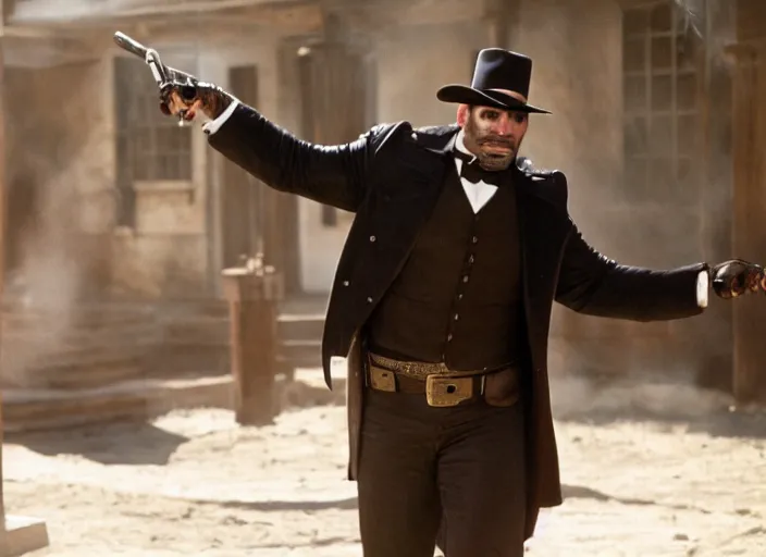 Prompt: film still of Dave Bautista as Doc Holiday in Tombstone 1993, 4k