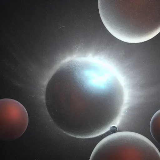 Image similar to storm of sphere atoms, photorealistic, 4 k