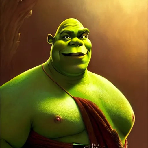 Prompt: Shrek from dreamswork, muscular upper body, D&D, fantasy, intricate, elegant, highly detailed, digital painting, artstation, concept art, smooth, sharp focus, illustration, art by artgerm and greg rutkowski and alphonse mucha