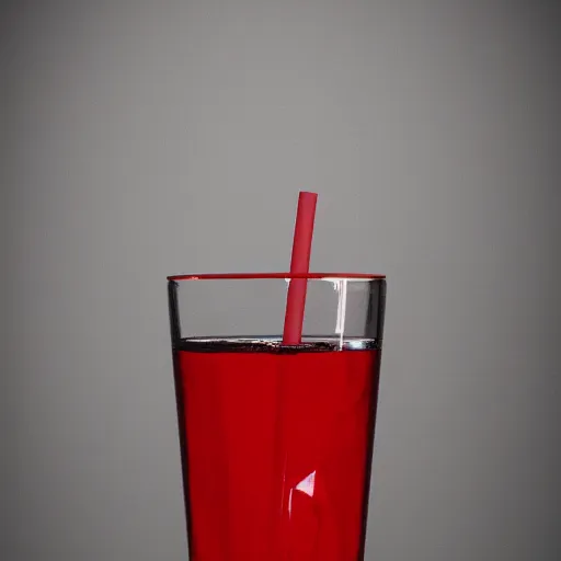 Prompt: whole product photography of red translucent longdrink with steel straw, whole glass, vintage airbrush art, centered, desaturated, features on pixiv, trending on artstation