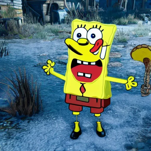 Prompt: Spongebob in The Witcher 3, gameplay, 8k, HD