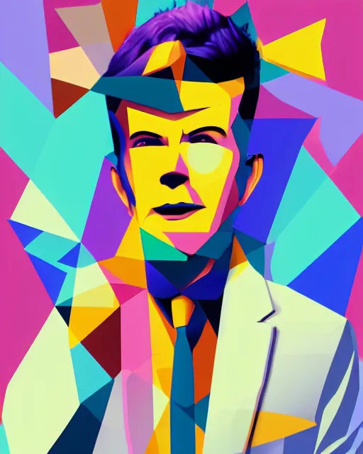 Prompt: cubist portrait of rick astley cutout digital illustration cartoon colorful beeple vector art