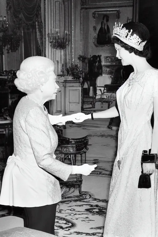 Image similar to queen elizabeth ii finding out she is a robot