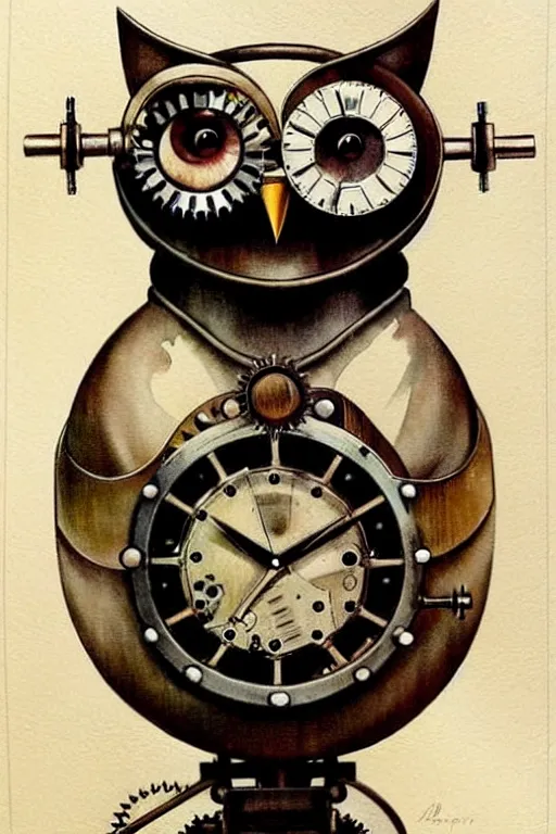 Image similar to (((((1950s robot steampunk clockwork detailed owl . muted colors.))))) by Jean-Baptiste Monge !!!!!!!!!!!!!!!!!!!!!!!!!!!!!!