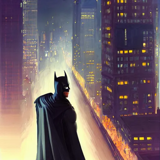 Batman overlooking Gotham City from a skyscraper at | Stable Diffusion ...