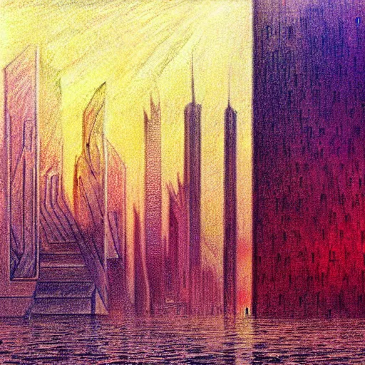 Image similar to a drawing of tel aviv, concept art by mikalojus konstantinas ciurlionis, pixiv, vorticism, concept art, dystopian art, official art