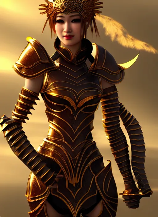 Image similar to sakimi chan, fantasy armor, detailed face, dynamic lighting, edward robert hughes