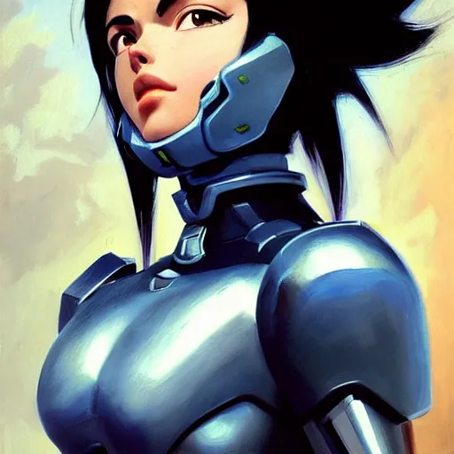 Image similar to greg manchess portrait painting of partially armored battle angel alita as overwatch character, medium shot, asymmetrical, profile picture, organic painting, sunny day, matte painting, bold shapes, hard edges, street art, trending on artstation, by huang guangjian, gil elvgren, ruan jia, greg rutkowski, gaston bussiere