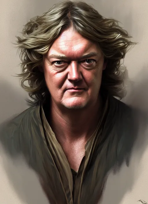 Image similar to portrait of james may, d & d, fantasy, intricate, elegant, highly detailed, digital painting, artstation, concept art, smooth, sharp focus, illustration, art by artgerm and greg rutkowski and alphonse mucha