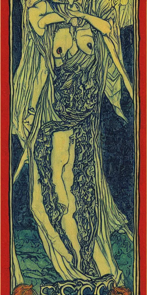 Prompt: the ace of cups tarot card by austin osman spare