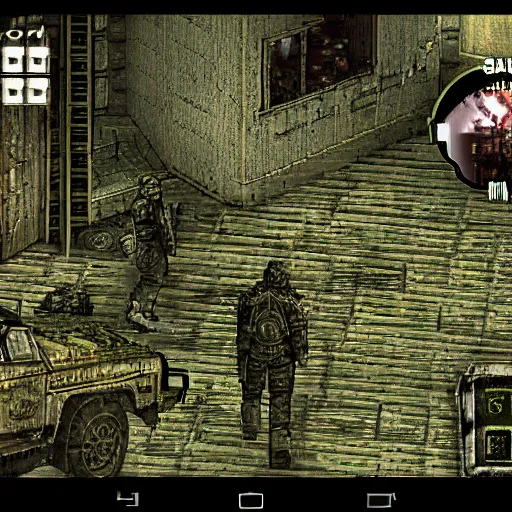 Image similar to screenshot of gameplay S.T.A.L.K.E.R videogame java phone port, pixelated