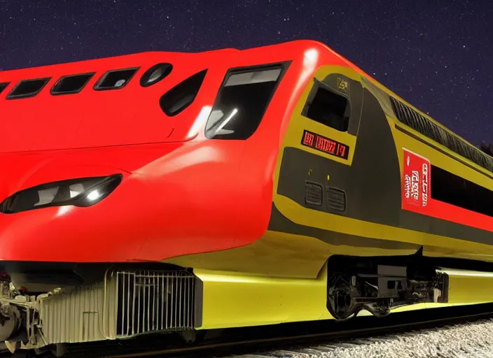 Image similar to A train that looks like a firefly. This advanced train was designed to look like a firefly.