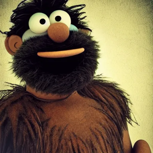 Image similar to a still of a forgotten muppet character looking very manly and modern, hilarious, laughing, hairy chest, huge chin, manly monster tough guy, roughled fur, photo real, photographic, photograph, artstation, trending, featured