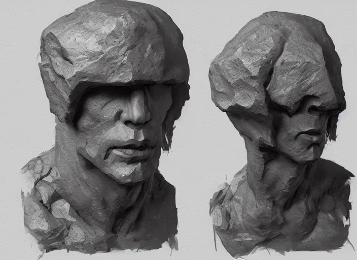 Image similar to human with VR Headset, sculpture of rock, concept art oil painting by Jama Jurabaev, extremely detailed, brush hard, artstation